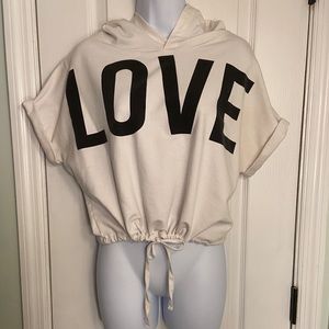 New York & Company soho street tie up white crop top, love logo, M, great cond